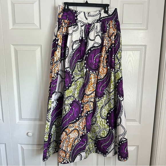 She’s Clothed African Wax Paisley Print Cotton Womens Maxi Skirt Sz L Artsy Boho - Picture 2 of 11
